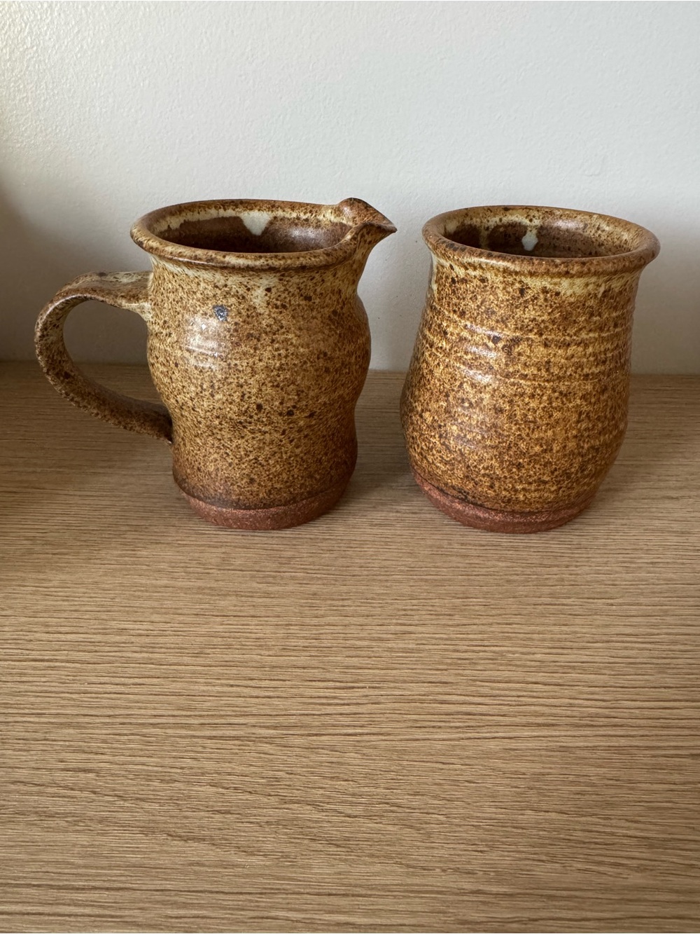 Handmade Speckled Brown Stoneware Open Cream and Sugar